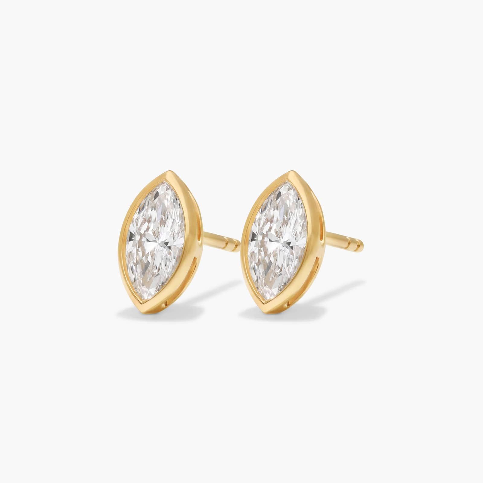 Bezel Diamond Stud Earrings With 1 CTW Marquise Cut Diamonds in 14K Yellow Gold